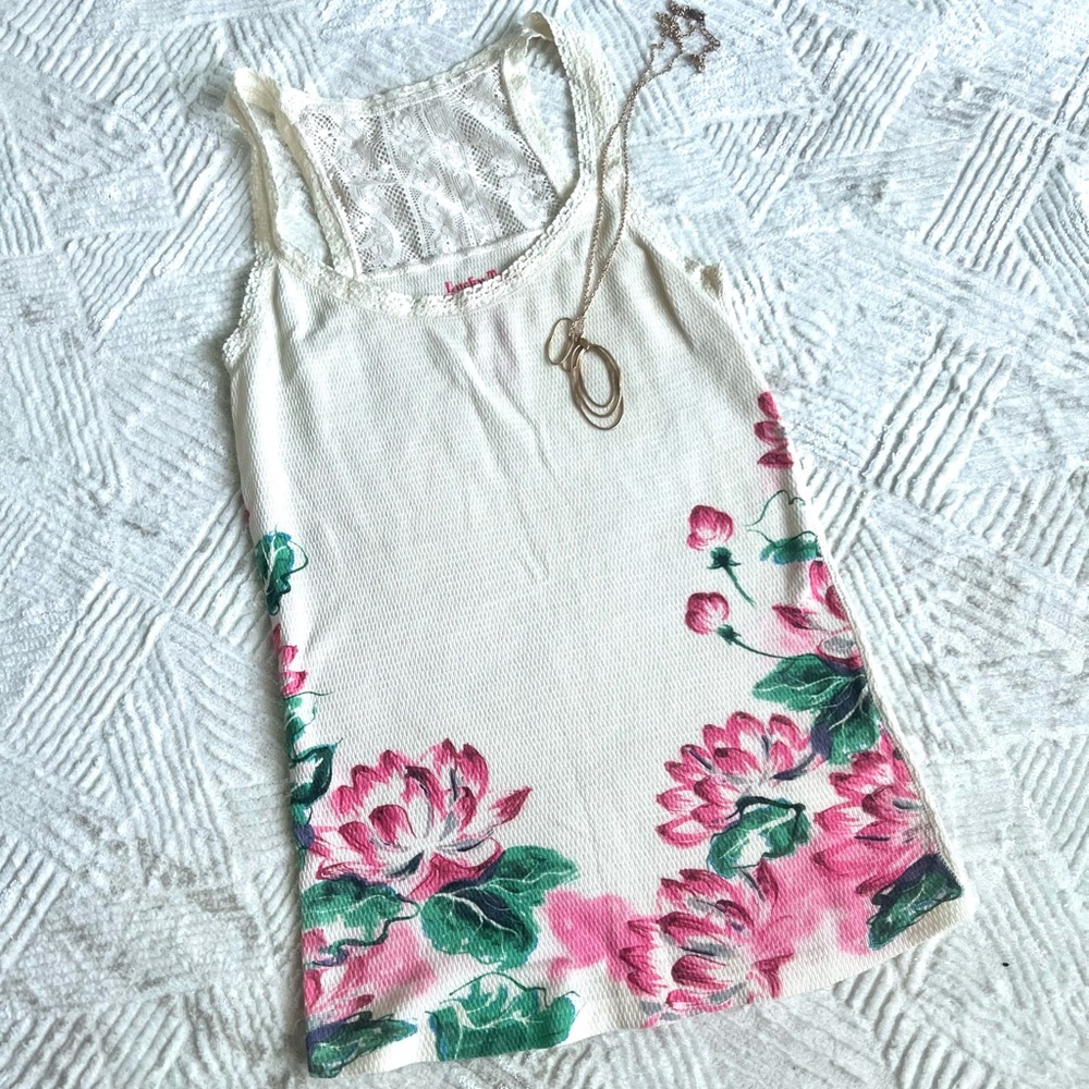 Lucky Brand Cream Floral Tank Top